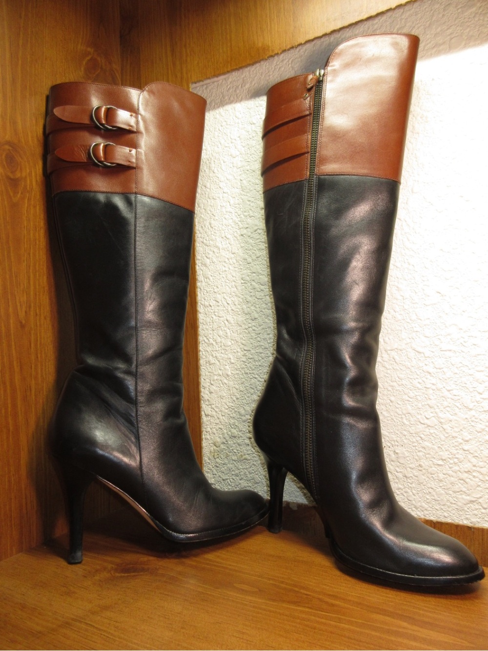 Cole Haan Black and Brown Leather Knee-High Heel Boots